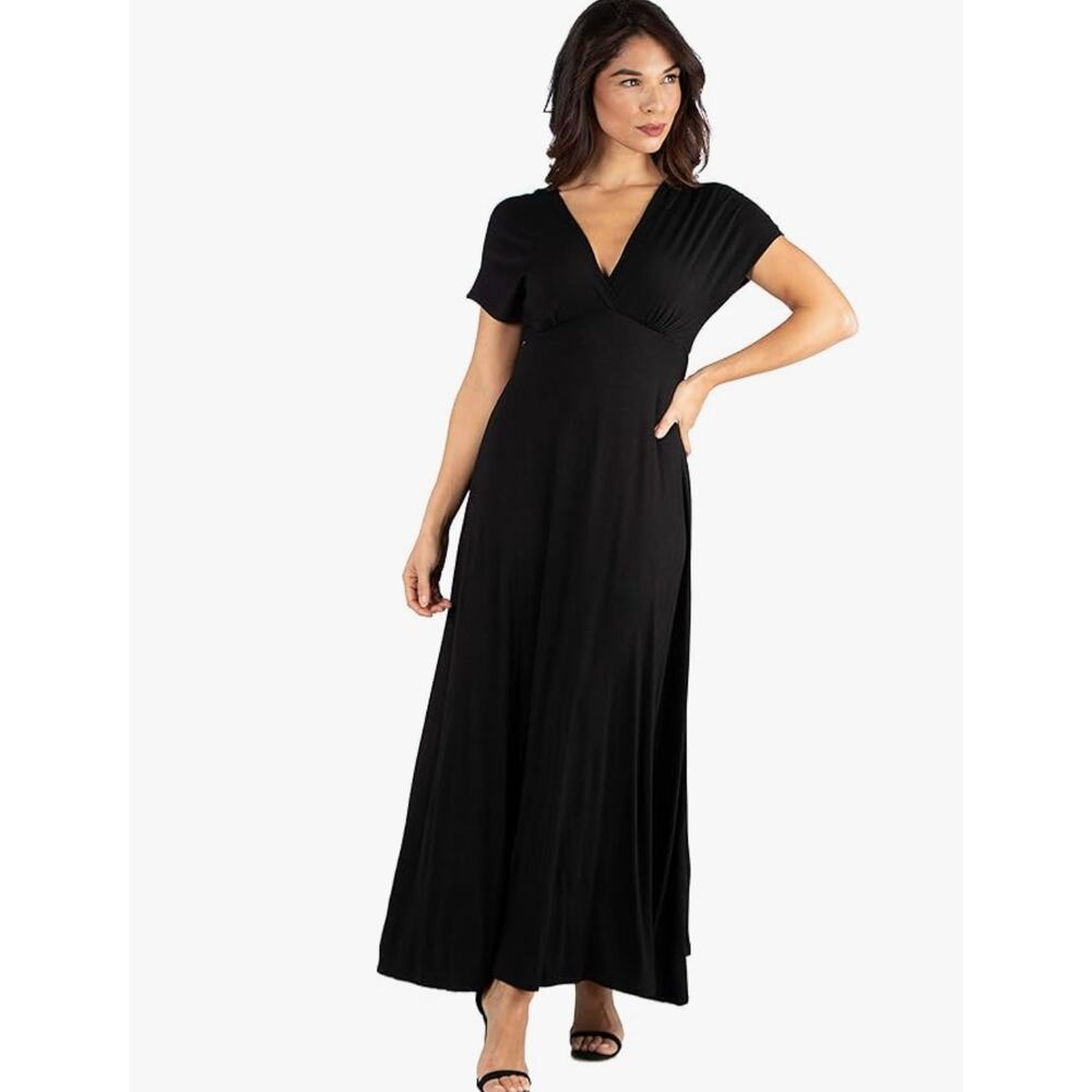 24seven Comfort Apparel Womens 2X Black Cap Sleeve Sleeveless A-Line Maxi Dress